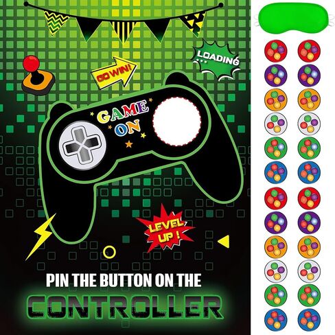 WERNNSAI Pin The Button on The Video Game Party Game - Video Game Party Supplies for Boy Kids 21" x 28" Game Poster with 24 Reusable Sticker Video Game Birthday Party Favor Sets in Saudi Arabia