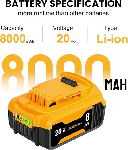 20V 8.0Ah Battery Replacement for Dewalt 20V MAX Battery and DCB112 Charger Combo,Compatible with DCB200 DCB201 Series Power Tools in Kuwait
