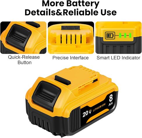 20V 8.0Ah Battery Replacement for Dewalt 20V MAX Battery and DCB112 Charger Combo,Compatible with DCB200 DCB201 Series Power Tools in Kuwait