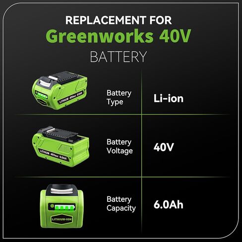 29462 Battery 6.0Ah Replacement for GreenWorks 40V Battery Compatible with GreenWorks Battery G-MAX Power Tools 29252 20202 22262 25312 25322 20642 22272 27062 21242 in Kuwait