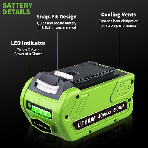 29462 Battery 6.0Ah Replacement for GreenWorks 40V Battery Compatible with GreenWorks Battery G-MAX Power Tools 29252 20202 22262 25312 25322 20642 22272 27062 21242 in Kuwait