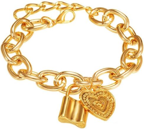 ONLYJUMP Link Chain Bracelets for Women 18K Gold Plated Adjustable Chain Love Lock Charm Bracelet Heart Padlock Pendant Customized Handcuffs Bracelet Minimalism Bracelet Jewelry Gift in Saudi Arabia