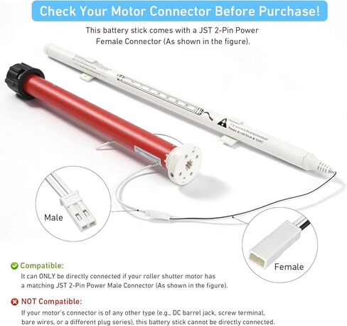 DC224K Reloadable Battery Tube - 12V Rechargeable Battery Wand for Motorized Shades, Uses 8 AA Batteries, Compatible with Tubular Motors in Kuwait