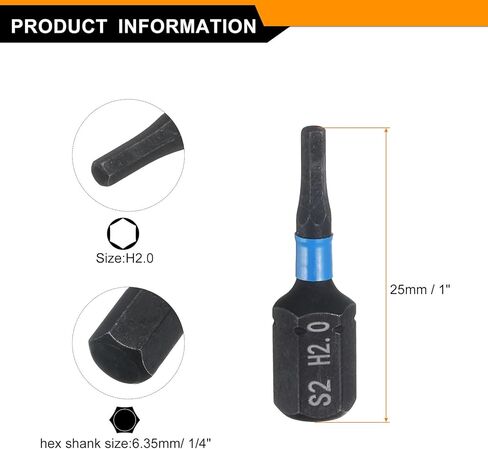 HARFINGTON 4pcs H2.0 Hex Screwdriver Bit 1/4" Hex Shank 25mm/1" Length Magnetic Hexagon Head Hex Bits S2 Steel Screw Driver Bit Industrial Grade Electric Drill Bits in Saudi Arabia