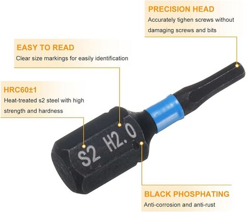 HARFINGTON 4pcs H2.0 Hex Screwdriver Bit 1/4" Hex Shank 25mm/1" Length Magnetic Hexagon Head Hex Bits S2 Steel Screw Driver Bit Industrial Grade Electric Drill Bits in Saudi Arabia