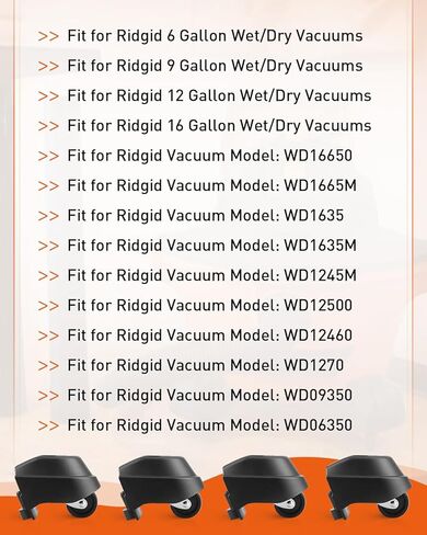 4Pack 12388 Foot Caster & 12293 Caster Wheel Kit Fit for Ridgid 6 9 12 16 Gallon Wet/Dry Vacs,Black in Kuwait