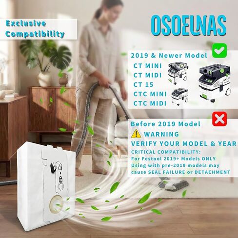 لأكياس Festool المكنسة الكهربائية 204308، أكياس OSOELNAS المكونة من 6 أكياس تجميع الغبار المتوافقة مع Festool CT MINI وCT MINI I وCT MIDI وCT MIDI I من 2019 وCTC MINI/MIDI، CT 15 in Kuwait