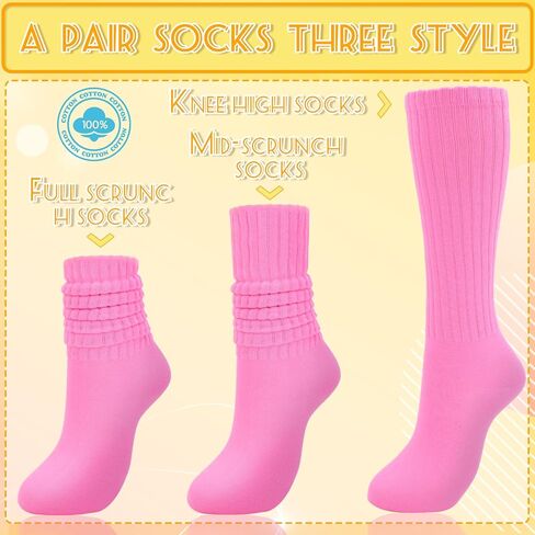 ROLVNHTV 6 Pairs Slouchy Socks Women Slouch Scrunch Sock Crew Tube Socks Long Casual Knee High Length Stockings in Saudi Arabia
