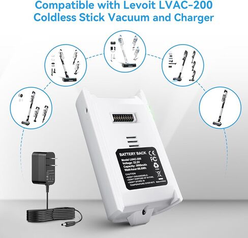 بطارية بديلة 3.0 أمبير في الساعة لجهاز Levoit LVAC-200، ترقية بطارية ليثيوم أيون 22.2 فولت متوافقة مع المكانس الكهربائية ذات العصا اللاسلكية Levoit lvac-200 LSV-V201-WUS in Kuwait