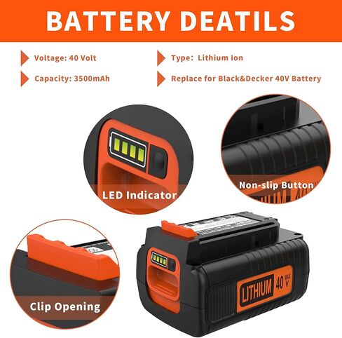 Powilling 40V 3.5A LBX2040 استبدال بطارية ليثيوم بلاك اند ديكر 40 فولت ماكس LBXR36 LBXR2036 LST540 LBX1540 LST136W مع شاحن سريع LCS40 LCS36 (ليس لـ B&D 20V) in Kuwait