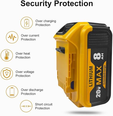 بطارية ليثيوم أيون 8.0Ah 20V MAX، عبوتان، متوافقة مع أدوات وشواحن سلسلة DeWalt DCB200 DCB201 DCB206 | وقت تشغيل طويل للمثاقب والمناشير in Saudi Arabia