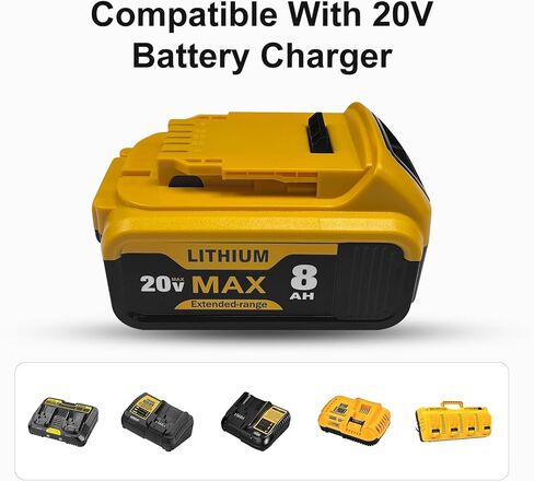 بطارية ليثيوم أيون 8.0Ah 20V MAX، عبوتان، متوافقة مع أدوات وشواحن سلسلة DeWalt DCB200 DCB201 DCB206 | وقت تشغيل طويل للمثاقب والمناشير in Kuwait