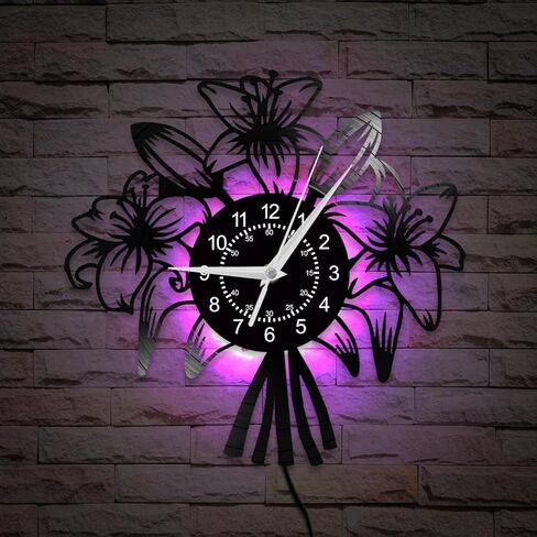 TIMEGLOW 12 Inch Flower Wall Clock 7 Colors LED Lighted, Vintage French Floral Wall Clock Night Light Vinyl Wall Watch Clock Silent Movement Non Ticking Great for Girls Room Bedroom Farmhouse Kitchen in Saudi Arabia