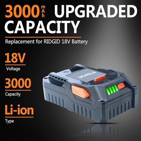 FSKE 2Pack 3.0Ah استبدال ليثيوم أيون لبطارية RIDGID 18V R840087 R840086 R840083 in Kuwait