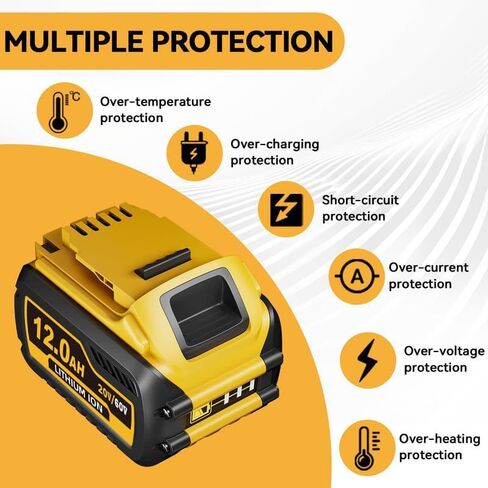 12.0Ah 2-Pack DCB612 بديلة لبطارية DeWalt 20V/60V DCB606 DCB609 DCB200 DCB206، متوافقة مع أدوات الطاقة اللاسلكية DeWalt 20V/60V in Kuwait
