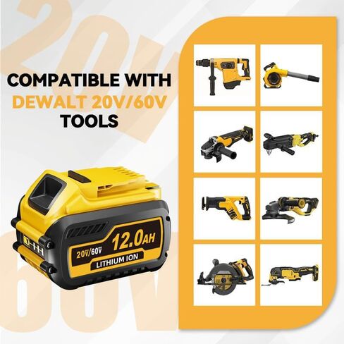 12.0Ah 2-Pack DCB612 بديلة لبطارية DeWalt 20V/60V DCB606 DCB609 DCB200 DCB206، متوافقة مع أدوات الطاقة اللاسلكية DeWalt 20V/60V in Kuwait