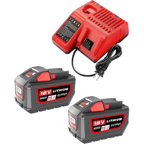 استبدال HOCHSTERN 2Pack 15.0Ah لبطارية Milwaukee M18 ومجموعة الشاحن المتوافقة مع بطارية Milwaukee 18V وأدوات الطاقة اللاسلكية 18 فولت (أحمر) in Kuwait