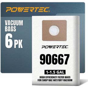 POWERTEC 90667 Shop Vacuum Bags 6PK, for Shop Vac Type A 9066700, 9066733 Filter Bags, 1-1.5 Gallon Replacement For Shop Vac Bags, Shop Vacuum Accessories (75079V) in Kuwait