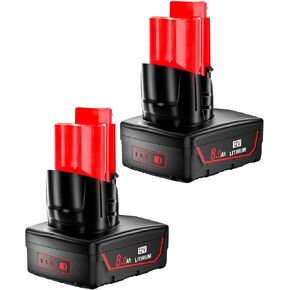 2Pack 12V 8.0 Ah Replacement for Milwaukee M12 Battery 48-11-2440 48-11-2412 Compatible with Milwaukee 12 Volt Power Tools in Kuwait