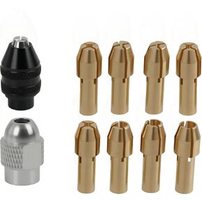 Drill Chuck Collet Set Compatible with Dremel Rotary Tools, 0.5–3.2mm Quick Change Keyless Chuck Adapter Kit with All-Metal Nut & 4485 Brass Collets (10) in Saudi Arabia