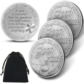 Hicarer 8 Pieces Coins Lucky Coins 4 Leaf Clover Coins Good Lucky Charms Round Collectors Silver Color Specie Collections with 1 Piece Black Flannel Storage Bag for Women Men Good Luck to in Kuwait