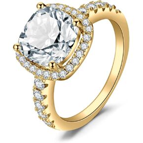 JewelryPalace 3ct وسادة قطع هالة خواتم الخطبة للنساء، 14K مطلية بالذهب 925 الفضة الاسترليني مكعب زركونيا الحب وعد خواتم لها، الذكرى السنوية سوليتير تشيكوسلوفاكيا خاتم الماس مقلد in Kuwait