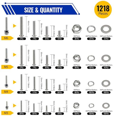 1218 Pcs Zinc Plated Screws Bolts and Nuts Assortment Sets with 4 Pcs Screws Wrenches, M3 M4 M5 M6 Metric Machine Screws Nuts Flat Washers and Lock Washer Kit, Zinc Plated and Anti Rust Screws Set in Saudi Arabia