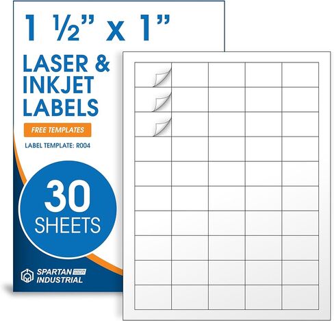 1 1/2 "× 1" ملصقات قابلة للطباعة بيضاء غير لامعة متوافقة مع طابعات الحبر والليزر - 500 ورقة ، 25000 ملصقات ورقية إجمالية لعناوين العودة ، UPC و Ean Barcodes - Spartan Industrial in Kuwait