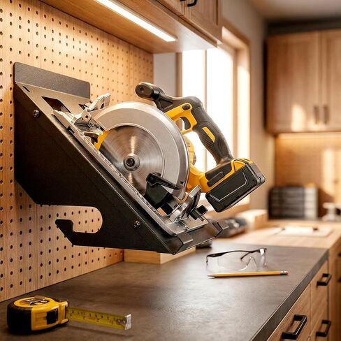 QWORK Circular Saw Holder Wall Mount, Heavy-Duty Metal Saw Storage Rack Organizer for Garage, Workshop & Shed, Universal Fit for Most Circular Saws, Space-Saving Power Tool Wall Organizer in Kuwait