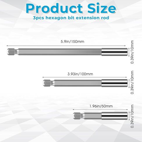 3 PCS Strong Magnetic Drill Bit Extension Holder Set, 1/4 Hex Shank Screwdriver Drill Bit Extension Holder S2 Steel Magnetic Screwdriver Extensions Holders for Impact Driver, (50/100/150 mm) in Kuwait