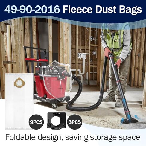 9 Packs 49-90-2016 Fleece Dust Bags Compatible with Milwaukee 0960-20, 0970-20 and 0960-21 Cordless Wet or Dry Packout Vacuums, M18 Vacuum Bag (9 Bags 3 Holders) in Kuwait
