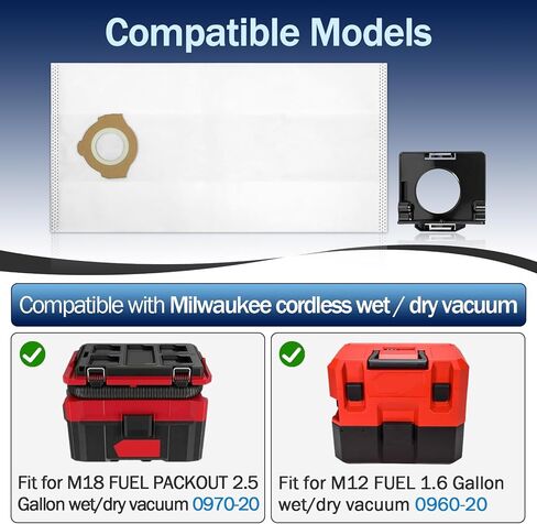 9 Packs 49-90-2016 Fleece Dust Bags Compatible with Milwaukee 0960-20, 0970-20 and 0960-21 Cordless Wet or Dry Packout Vacuums, M18 Vacuum Bag (9 Bags 3 Holders) in Kuwait