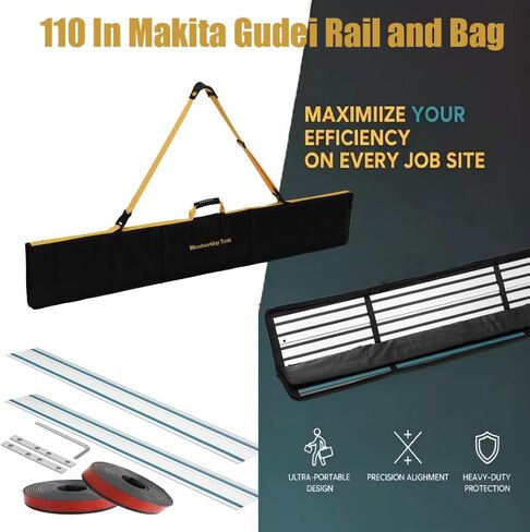 194368-5 110" Track saw Guide Rail for Makita.Includes 2 * 55" makita Guide Rail, 2 Rail Connectors, Guide Rails Strip Bar and guide rail bag.Made of aviation-grade aluminum, it is unlikely to deform in Kuwait