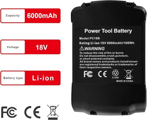 2 حزمة 18 فولت 6.0 أمبير استبدال بطارية ليثيوم أيون متوافقة مع بطاريات Porter-Cable PC18B PC18BLEX، تناسب الأدوات اللاسلكية 18 فولت، المناشير الدائرية، المناشير الترددية in Kuwait