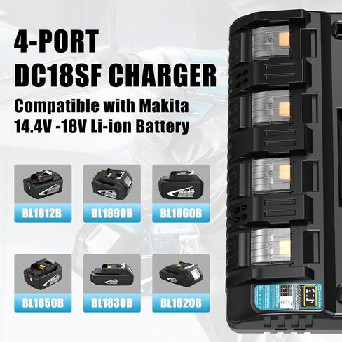 4-Port Rapid DC18SF Charger with USB Ports Replacement for Makita DC18RC DC18RD Charger Compatible with Makita 14.4V/18V LXT Lithium ion Battery BL1860B BL1850B BL18040B BL1830B BL1820B(White) in Saudi Arabia
