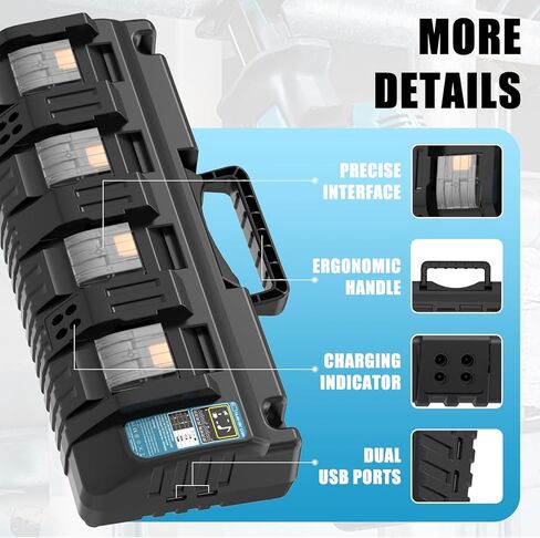4-Port Rapid DC18SF Charger with USB Ports Replacement for Makita DC18RC DC18RD Charger Compatible with Makita 14.4V/18V LXT Lithium ion Battery BL1860B BL1850B BL18040B BL1830B BL1820B(White) in Saudi Arabia