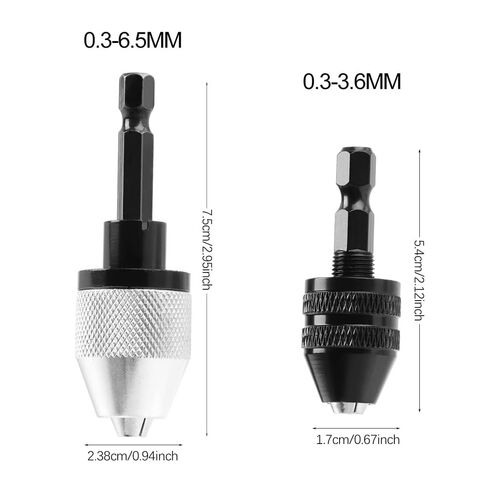 2 Pcs 1/4 Inch Hex Shank Keyless Drill Chuck Bit Fast Change Converter Extension Screwdriver Drill Adapter Impact Drill Tool 0.3-6.5 mm 0.3-3.6 mm in Kuwait