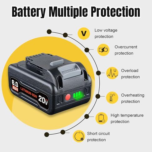 2Pack DCB200 6.0Ah Replacement for Dewalt 20V Max Battery Compatible with Dewalt Battery DCB200 DCB201 DCB203 DCB204 in Kuwait