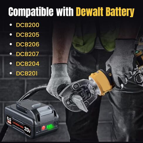 2Pack DCB200 6.0Ah Replacement for Dewalt 20V Max Battery Compatible with Dewalt Battery DCB200 DCB201 DCB203 DCB204 in Kuwait