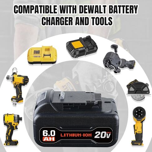 2Pack DCB200 6.0Ah Replacement for Dewalt 20V Max Battery Compatible with Dewalt Battery DCB200 DCB201 DCB203 DCB204 in Kuwait