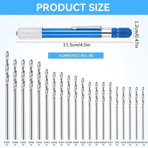 Thinp 21 Pcs Metric Micro Drill Bit Set, Pin Vise Hand Drill Manual HSS Twist Micro Drills Bits with Mini Pin Vise & Plastic Case Hand Jewelry Drilling Tool for Wood Jewelry DIY in Kuwait