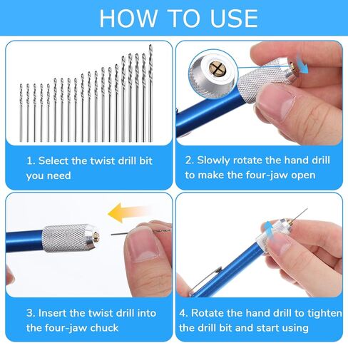 Thinp 21 Pcs Metric Micro Drill Bit Set, Pin Vise Hand Drill Manual HSS Twist Micro Drills Bits with Mini Pin Vise & Plastic Case Hand Jewelry Drilling Tool for Wood Jewelry DIY in Kuwait