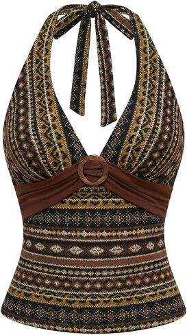 قمصان Verdusa النسائية القبلية Y2k هالتر بلوزات Boho Summer Hippie بدون ظهر للخروج in Saudi Arabia