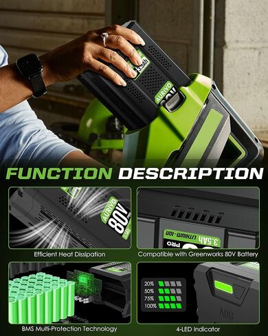3.5Ah Battery Replacement for Greenworks 80V Battery, 280Wh 1200+ Cycles Li-ion Battery, Fits 75+ Greenworks 80V Power Tools, for Greenworks Pro 80V Lithium Battery in Kuwait