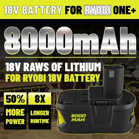18V 8000mAh Battery Replacement for Ryobi 18v Battery P102 P103 P104 P105 P107 P108 P109 P190 P191 P122 in Saudi Arabia