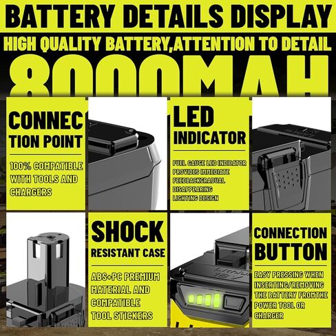18V 8000mAh Battery Replacement for Ryobi 18v Battery P102 P103 P104 P105 P107 P108 P109 P190 P191 P122 in Saudi Arabia
