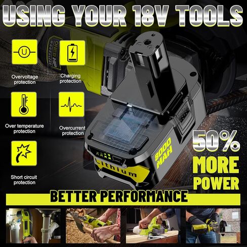 18V 8000mAh Battery Replacement for Ryobi 18v Battery P102 P103 P104 P105 P107 P108 P109 P190 P191 P122 in Saudi Arabia