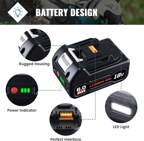 2Pack BL1860B 6.0Ah Replacement for Makita 18V Battery Compatible with Makita Battery BL1860B BL1850B BL1840B BL1830B BL1815B LXT400 with LED Indicator Cordless Power Tools in Saudi Arabia