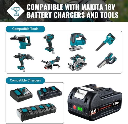 2Pack BL1860B 6.0Ah Replacement for Makita 18V Battery Compatible with Makita Battery BL1860B BL1850B BL1840B BL1830B BL1815B LXT400 with LED Indicator Cordless Power Tools in Saudi Arabia