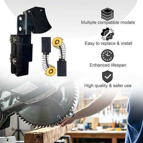 SW77 Trigger On-Off Switch compatible with Skil HD77 and HD77M, 20 Amp, Replaces Skil 2610321608, Ryobi and Ridgid 760245002, with Carbon Brush Set, 2 Pack in Kuwait